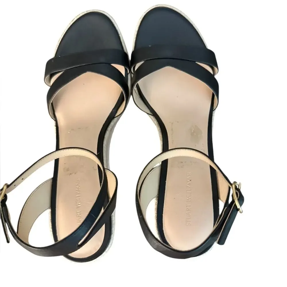 Stuart Weitzman Catalina Patent Leather Black Espadrille Sandals – Sz 9.5B